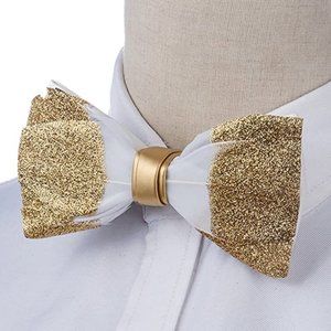 Mens Feather Leather & Glitter Pre Tied Bow Tie